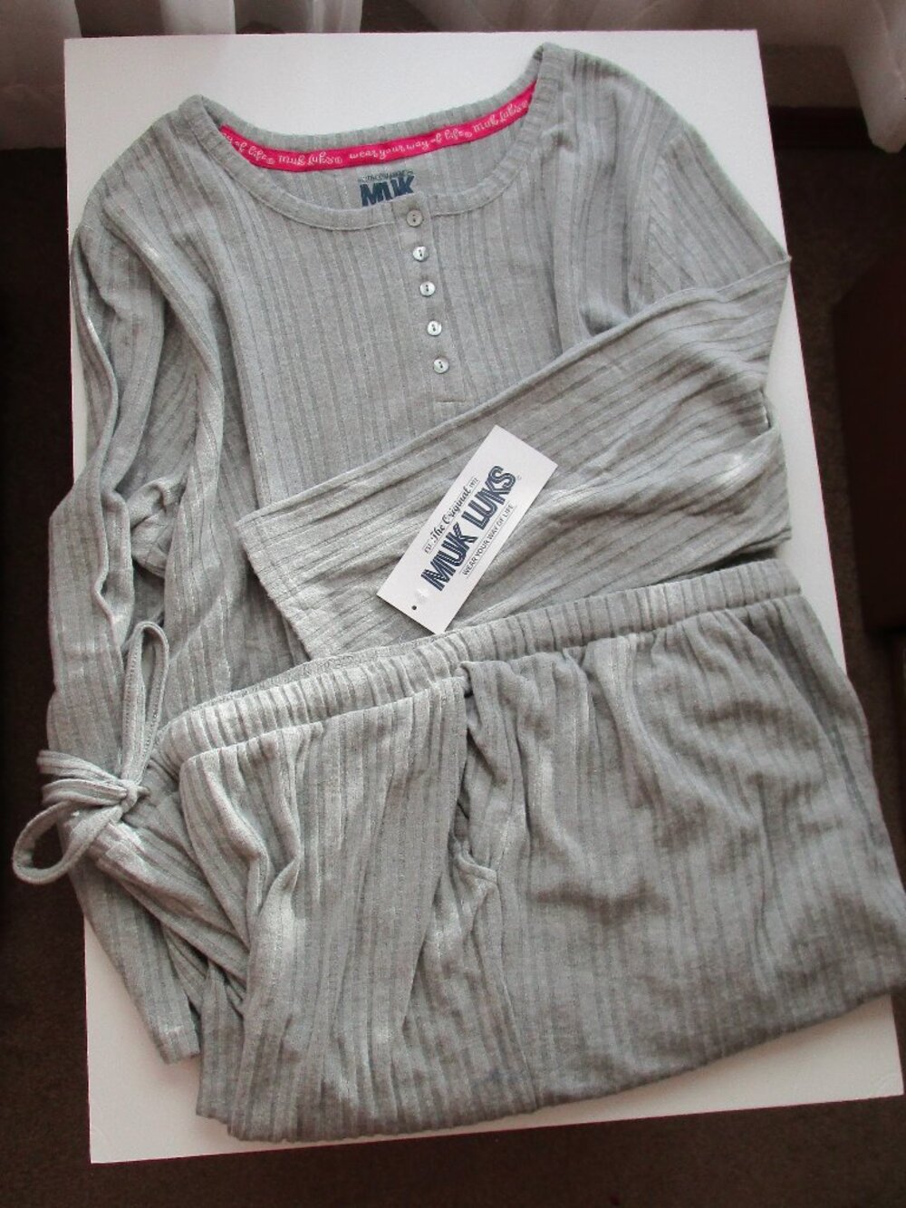 Muk Luks Ribbed Jersey Knit Pajamas - gray